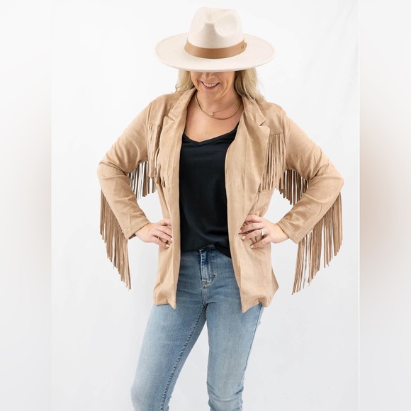 TCEC Jackets & Blazers - TCEC Mocha Suede Fringe Blazer Jacket